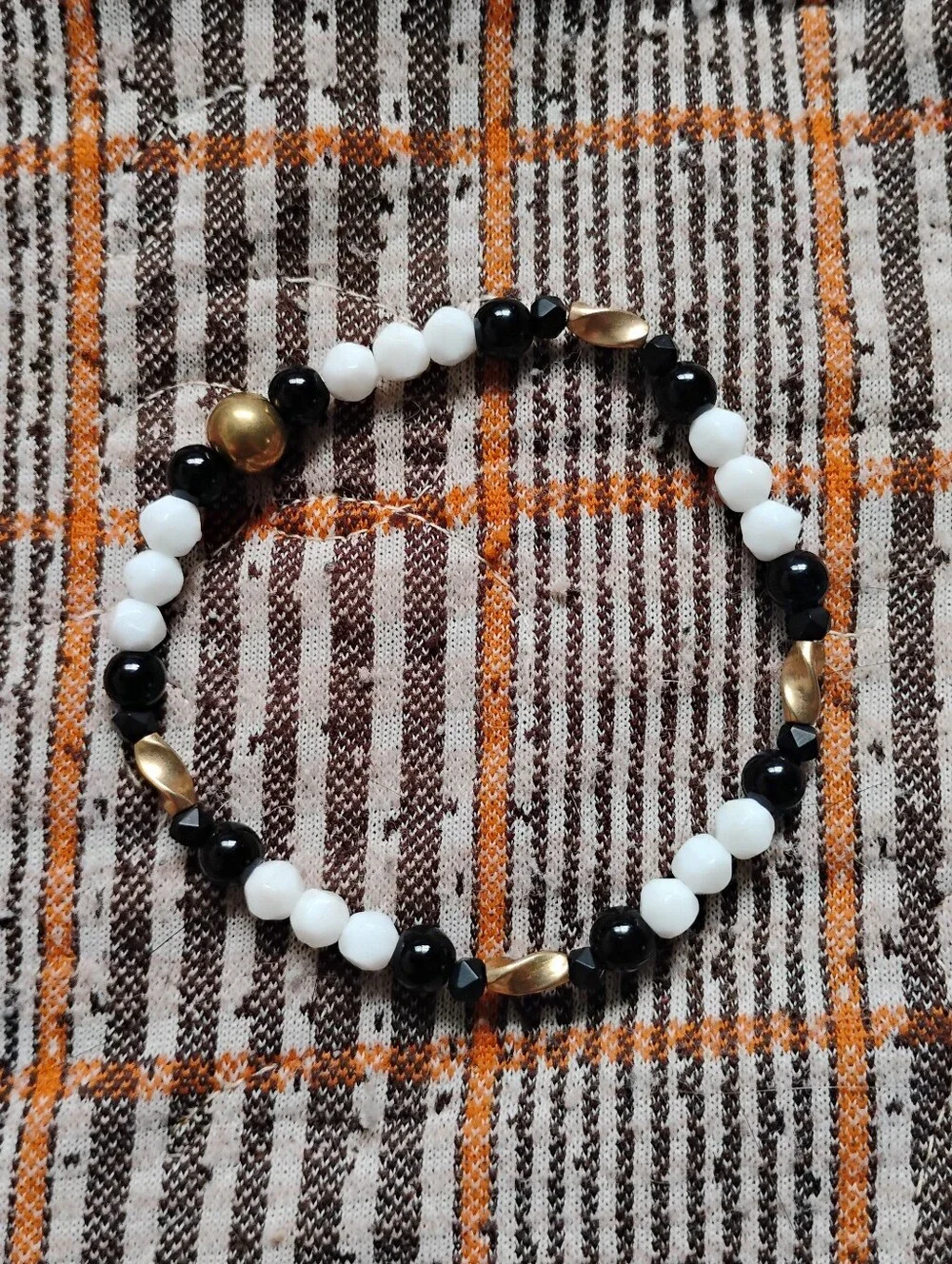 Onyx and Vintage Milk Glass Handmade Bracelet
